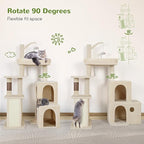 Globlazer F50 Cat Tower for Adult Indoor Cats, 50-inch Heavy Duty Cat Tree for Big Cats, Cat Tree House with Extra-Large Padded Platform, Sisal Scratching Board, 2 Large Condos, Beige