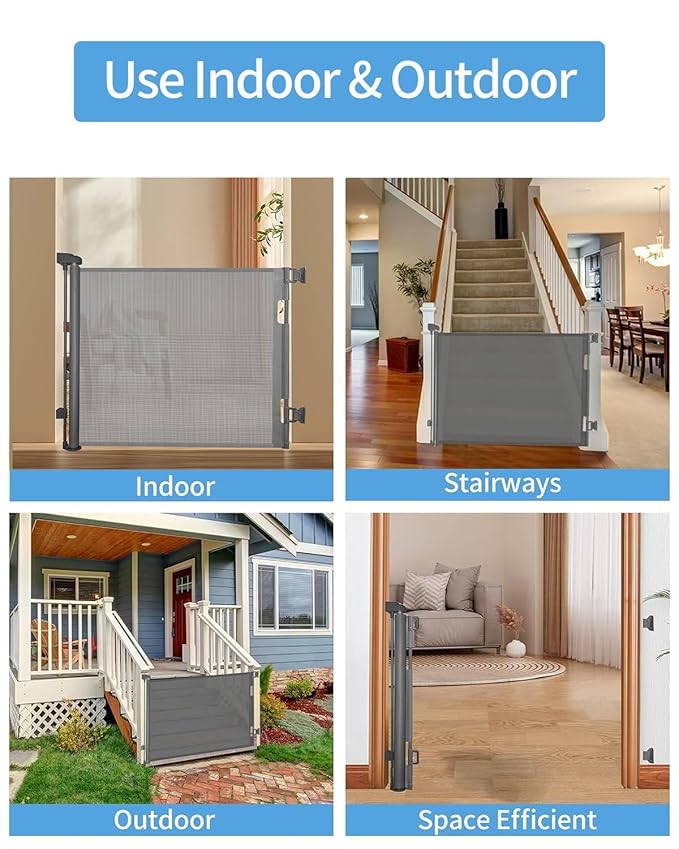 (2 Pack) Retractable Baby Gate for Doorways and Stairs, Mesh Safety Gate for Pet, Indoor & Outdoor Use, One-Hand Operation, Easy Installation, 33.6" Tall, Expands to 55" Wide（Grey,33.6"x55"
