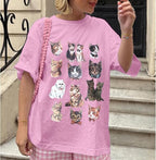 Oversized Cat Shirt Cute Graphic Tees for Women Y2k Funny Tshirts Baggy Aesthetic Shirts Cat Lover Gifts Kawaii Tops