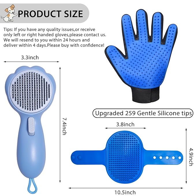 GJEASE Cat Grooming Glove Brush,Self-Cleaning Slicker Pet Brush for Short and Long Haired pats,Dog Bath Brush for Shedding and Grooming,Removes Loose Hair and Tangles,Promote Circulation