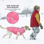 FUAMEY Dog Coat for Large Dogs,Waterproof Dog Winter Jacket with Harness Built in Puppy Cold Weather Coats Reflective Pet Vest with Zipper Warm Fleece Dogs Snowsuit Windproof Rose Plaid L