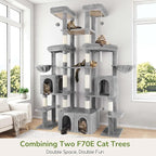 Globlazer Expandable Cat Tree Tower, 70in Tall Sturdy Cat Tree for Indoor Cats Large Adult with 2 Spacious Cat Condos, 2 Enlarged Perches, 5 Scratching Posts, Use Alone or Combine, F70E, Light Grey