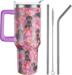 Dachshund Gifts for Women Dog Lovers 40 oz Floral Weiner Dog Tumblers with Handle and Straw, Stainless Steel Vacuum Insulated Travel Coffee Mug Cup Water Bottle