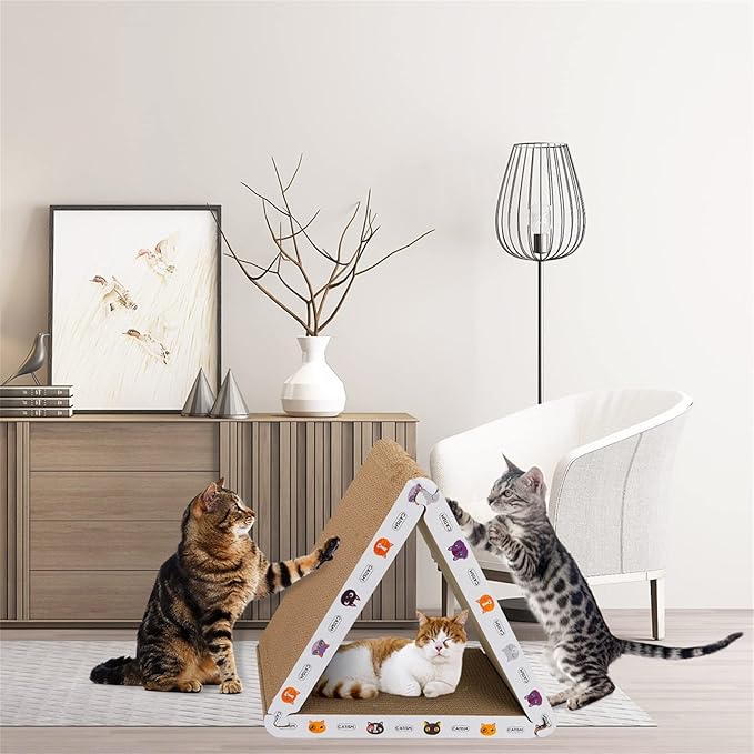 CATISM Cat Scratcher Cat Scratching Board - Foldable - Triangle, 6 Usable Sides Scratchers for Indoor Cats, Durable Recyclable Cats Cardboard Vertical(Pack of 3)