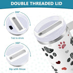 Boccsty Black Red Dog Paw Prints Hearts Insulated Tumblers Reusable Stainless Steel Tumbler 40 oz Cup Coffee Travel Mug Water Bottle with Handle & Flip Straw for Home Office Car