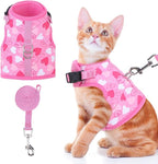 BINGPET Cat Harness and Leash Set Escape Proof for Walking,Step-in Harness with Lightweight Soft Breathable Mesh,Adjustable Easy Control Harness for Kitten Puppy Small Medium Large Cats(Heart,L)