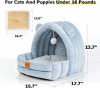 Cat Bed for Indoor Cats, Cat Cave with Reversible Cushion Pillow for All Season, Cat Beds for Indoor Cats, Kitty and Small Dogs, Soft Premium Cotton Cat Bed with Anti-Slip Bottom