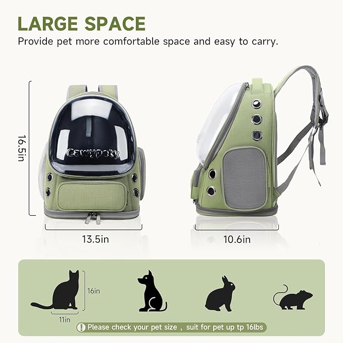 Cat Backpack Carrier, Breathable Cat Carrier Large Space Bubble Pet Backpack for Kitty Small Dog up to 15lbs, Transparent & Foldable Pet Carrier for Travel Hiking