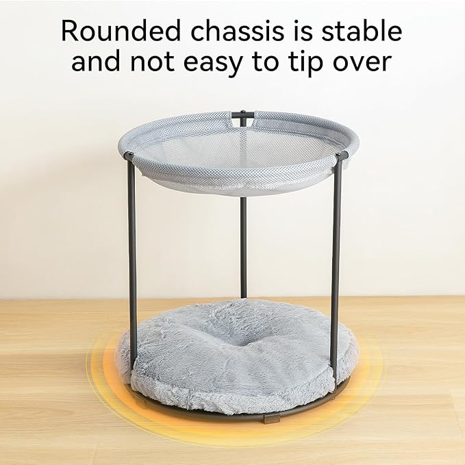 Double Cat Bed for 2 Cats Breathable Elevated Cat Beds for Indoor Cats, Round Fluffy Plush Cat Beds,18 x 16.5 x 16.5 Inch Cat Hammock Washable, Easy Assembly Cat Hammock for Multi-cat Household