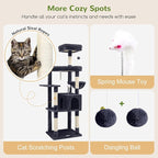 Globlazer Sturdy Cat Tree, 68-inch Large Cat Tower for Indoor Adult Cats 20 lbs Heavy Duty Cat Tree for Big Cats with Extra Large Platform, 5 Scratching Post, S68, Dark Grey