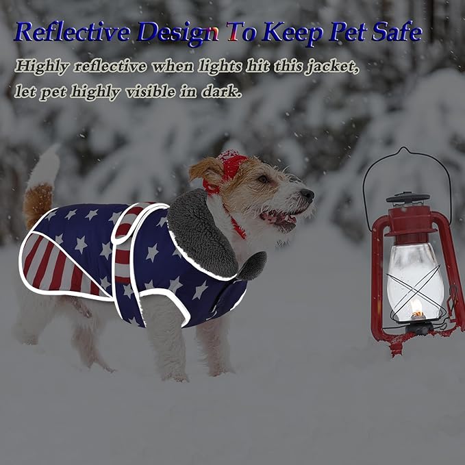 Dogcheer Dog Coat, American Flag Dog Jacket Waterproof Puppy Winter Coat for Cold Weather, Reflective Adjustable Pet Snow Jacket Fleece Sweater for Small Medium Large Dogs - USA Flag, XL