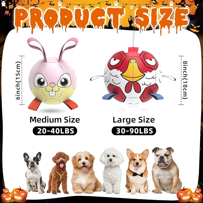 QDAN Rabbit Dog Toys Soccer Ball with Straps, Easter Day Dog Toys for Medium Small Dogs (6 Inch)