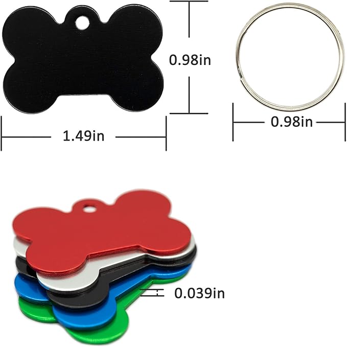 Aluminium Blank Bone Shape Dog ID Tags Pet ID Tags Number Tag with Key Ring 20pcs (Black)