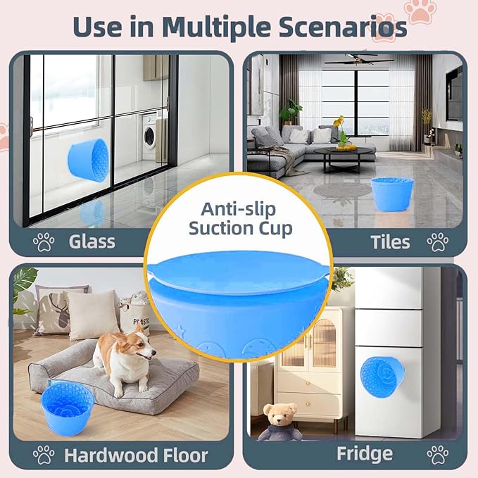 Dog Slow Feeder Lick Bowl, Non-Slip Licking Treat Dispenser, Slow Feeder Dog Bowls for Small Medium Large Breed Dogs, Anxiety Relief & Anti-Choking, BPA Free Silicone (Light Blue, 1.6 Cup)