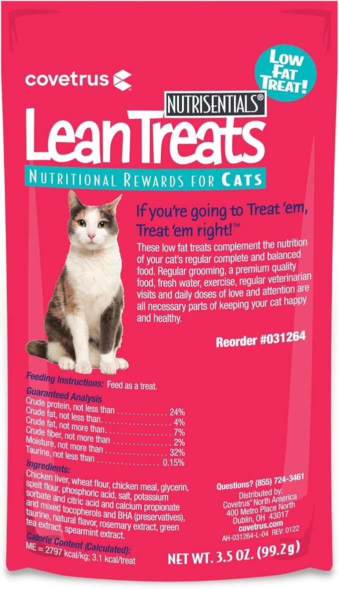 Covetrus Nutrisential Lean Treats for Cats - Soft Cat Treats for Small, Medium, Large Cats - Nutritional Low Fat Bite Size - Chicken Flavor - 6 Pack - 3.5oz