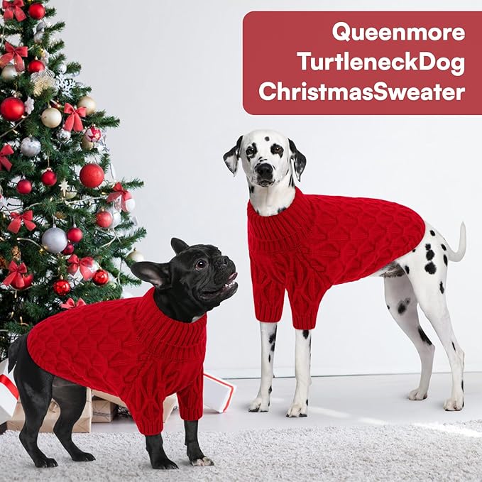 Queenmore Knitted XS Dog Sweater,Turtleneck Pullover Small Dog Sweater,Soft DogSweaters for Small Dogs Male Female, Pet Sweaters for Dogs,Thick Warm Pet Clothes for Teacup,Chihuahua(Red,XS)