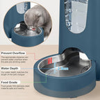 2 Pack Automatic Cat Feeder and Dog Food Feeder, Gravity Stainless Steel Water Dispenser and Waterer Set for Small Medium Puppy Kitten Pets (1 Gallon x 2, Navy Blue)