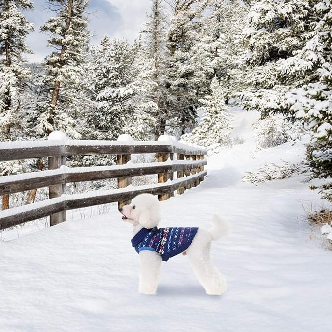 BINGPET Dog Sweater - Christmas Winter Warm Dog Clothes - Turtleneck Sweater for Small Medium Large Dogs - Classic Snowflake Doggy Knitwear Clothes