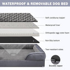 INVENHO Orthopedic Large Dog Bed, Washable Waterproof, Egg-Crate Foam Dog Couch Bed with Washable Removable Cover, Waterproof Lining and Nonskid Bottom