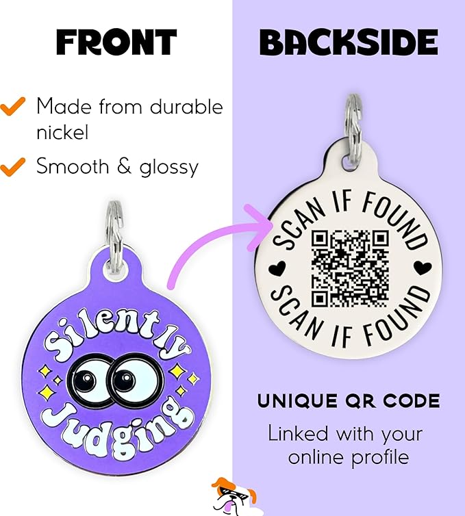 Personalized QR Code Dog Tags - Choose from 25+ Tag Designs - QR Code Links to Your Profile - Unique, Cute, Funny, Sassy Pet ID Tag (Silently Judging, Large (1.25 inch))
