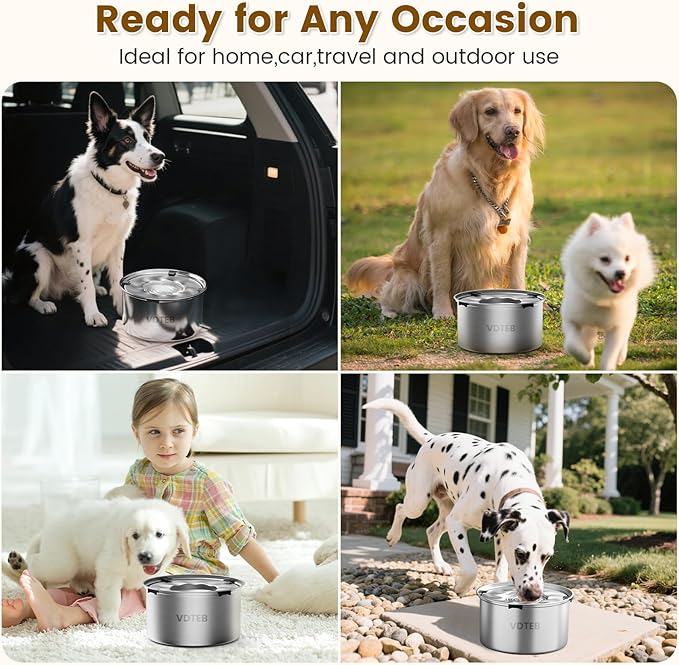 Dog Water Bowl No Spill,5.6LStainless Steel Dog Water Bowl with Anti-Slip,Spill Proof Slobber Stopper No Drip Slow Drinking Feeder for Sloppy Messy Drinkers,Indoor and Outdoor Use