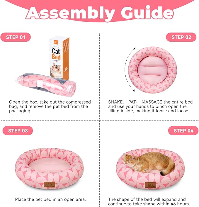 Cat Bed, 20In Dog Beds for Small Dogs, Calming Cat & Dog Beds for Indoor Pets, Pet Beds Comfortable Donut Round Ultra Soft (Pink Pattern, 20.0" L x 20.0" W x 6.5" Th)