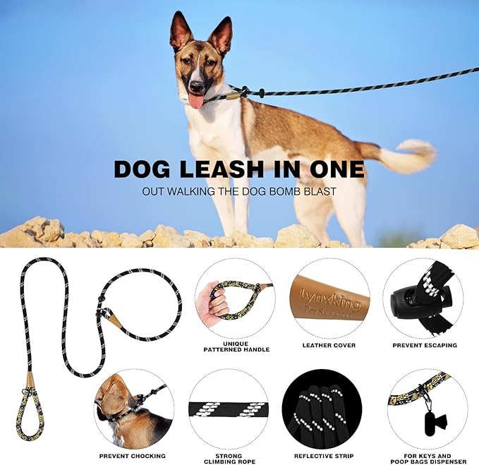 lynxking Slip Lead Dog Leash Reflective, Heavy Duty Comfortable Strong Rope for Large Medium Small Dogs No Pull Pet Training (Black, 2PCS Large 1/2in x 6ft)