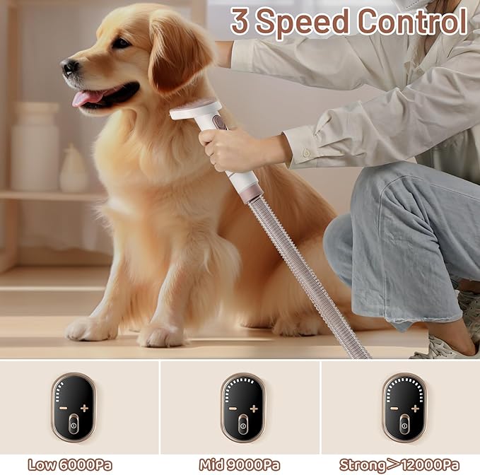 3.2L Dog Grooming Kit & Vacuum Suction, 3 Level Pet Hair Vacuum Groomer with Clippers for Thick Coats, 6 Shedding Grooming Tools for Dogs Cats