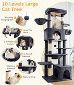Cat Tree Large Cat Tower Tree 68" Multi-Level Cat Tower for Indoor Cats with Sisal Scratching Posts, Widen Cat Perche, Square Hammock, 2 Widen Condos, Scratching Posts, Grey
