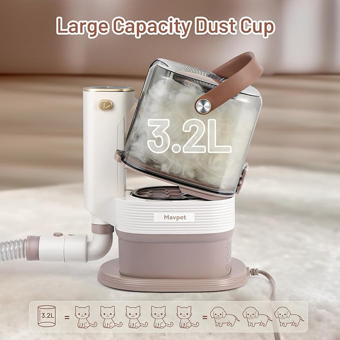 3.2L Dog Grooming Kit & Vacuum Suction, 3 Level Pet Hair Vacuum Groomer with Clippers for Thick Coats, 6 Shedding Grooming Tools for Dogs Cats