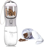 Portable Dog Water Bottle with Food Container,15oz Leak-Proof Pet Water Dispenser for Dogs, Cats, Puppies,Built-in Activated Carbon Filter for Travel,Hiking, Walking,and Outdoor Activities