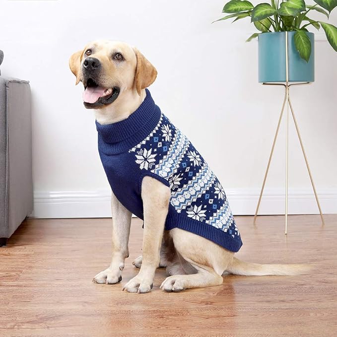 KOOLTAIL Cable Knit Dog Sweater Turtleneck, Cold Weather Pullover Classic Knitwear, Snowflake Pattern Thick Warm Winter Pet Clothes,Dog Christmas Sweater for Small Medium Large Dogs,Navy XL