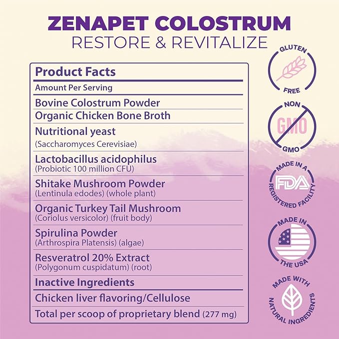 ZENAPET Cat Colostrum Plus Premium Powder Topper, Immune & Digestive Health Supplement, 240 Servings (8-Month Supply), Supports Skin & Coat, Made in USA