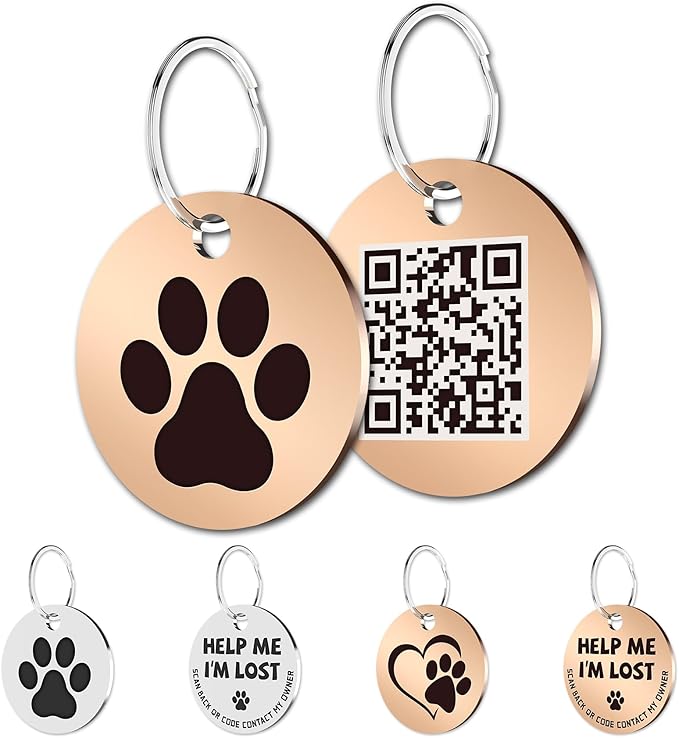 MYLUCKYTAG Stainless Steel QR Code Cat Tags - Online Profile, Scan QR for Instant Pet Location Alerts