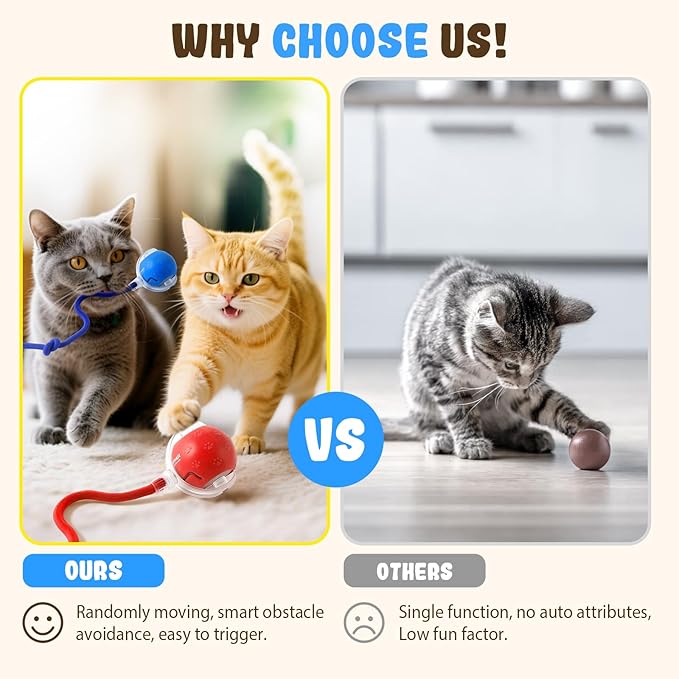 2026 New Interactive Cat Toy Balls, Upgraded Cat Toy Ball for Bored Indoor Adult Cats, Interactive Pet Ball for Cats (Red)