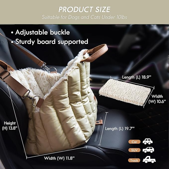 ClevaHome Small Dog Car Seat & Travel Carrier & Pet Bed, Soft Fleece Interior for Dogs up to 10lbs, Stylish Pet Travel Tote for Indoor and Outdoor Use