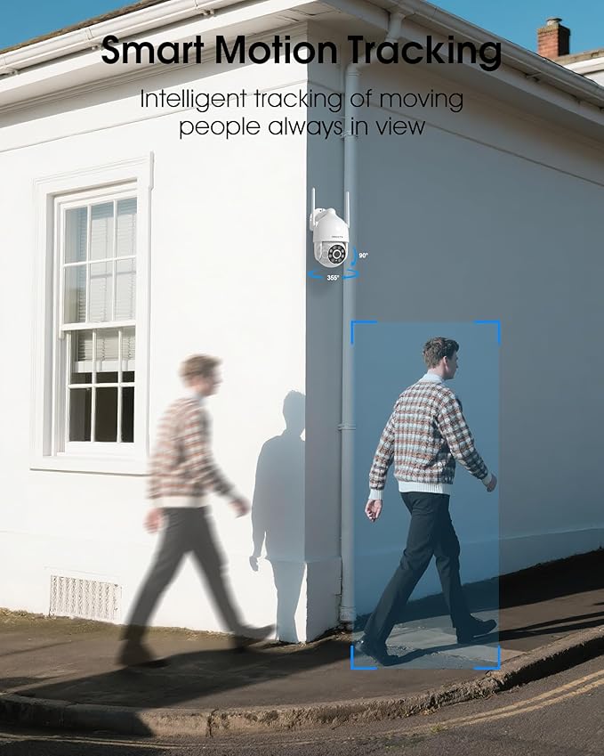 2K Security Camera Outdoor, 2.4G/5G WiFi 24/7 Recording Security Camera, 360° PTZ Auto Tracking, Motion Tracking, Full Color Night Vision, Waterproof