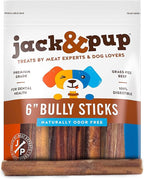Jack&Pup 6-inch Bully Sticks for Dogs (40 Pack) Thick Pizzle Sticks | Long Lasting, Single Ingredient Chew Treat for Medium Dogs