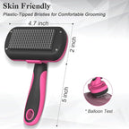 Self-Cleaning Pet Grooming Brush - Skin-Friendly Deshedding Tool for Dogs & Cats in Pink, Removes Loose Hair and Tangles
