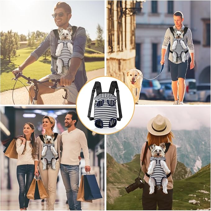 YUDODO Pet Dog Carrier Backpack Adjustable Dog Front Carrier, Legs Out Easy-Fit Dog Travel Backpack Carrier for Hiking Camping for Small Medium Dogs Cats and Rabbits (Medium, C-Blue White Strip)