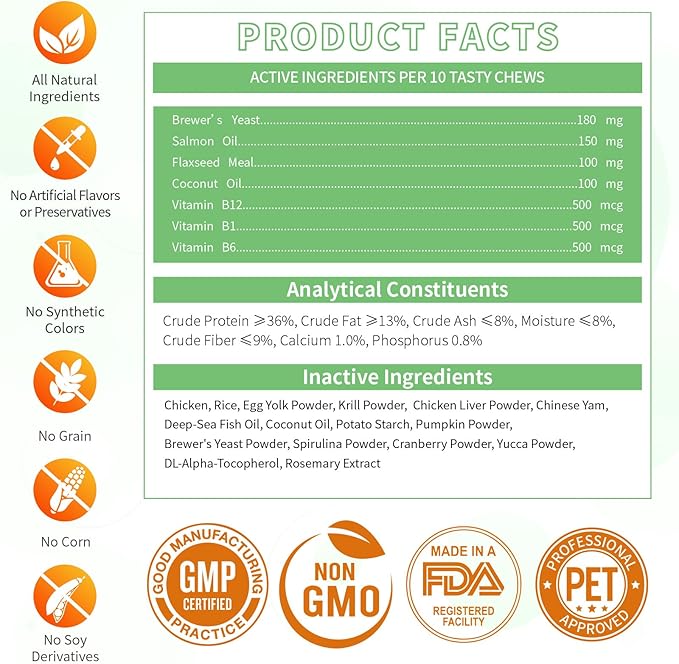 Flea and Tick Prevention for Cats, 500 Crunchy & Creamy Chews, Cat Flea Chewables with Natural Oral Flea Treatment Supplement Cats, Skin & Coat Support - All Breeds & Ages - Chicken and Krill Flavor