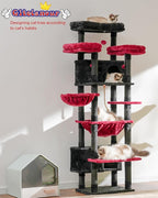 Cat Tree for Indoor Cats Large Adult, 74" Cat Tower for with 3 Big Platforms, 2 Baskets, 2 Condos, Multi-Level Cat Scratching Posts, Black and Red GCT030BR
