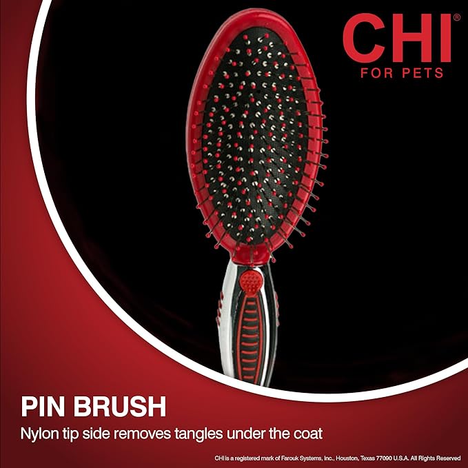 CHI Double Sided Grooming Brush for Dogs & Puppies | 2-in-1 Pin and Bristle Brush for All Coats