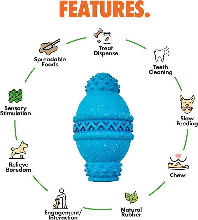 Max Fusion Made with Nike Grind, Arlee Cannon Treat Dispensing Dog Toy for All Dogs, Treat Dispenser, Durable Treat Toys, Natural Rubber Chew Toy, Large, Blue, 1 Count