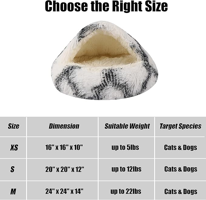 HYQ Small Dog Bed with Cover Cave, Cozy Cat Cave Bed, Round Puppy Bed with Hooded Cover, Cat Beds for Indoor Cats Washable, Dog Beds for Small Dogs with Anti-Slip Bottom (Grey-White, 20×20 Inch)