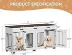 71'' Double Dog Crate Furniture, Large Dog Kennel Indoor with 3 Storage Drawers and Removable Divider for 2 Dogs, Heavy Duty Decorative Dog House TV Stand Side Table for Medium Large Dogs, White