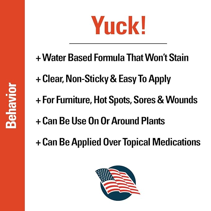 Vet Classics Pet Deterrent Spray for Dogs, Cats - Yuck! No-Chew Training Spray - 8 Fl Oz - Water-Based Formula for Chewing - Helps Stop Furniture, Surfaces, Bandages, Pet Sores Chewing