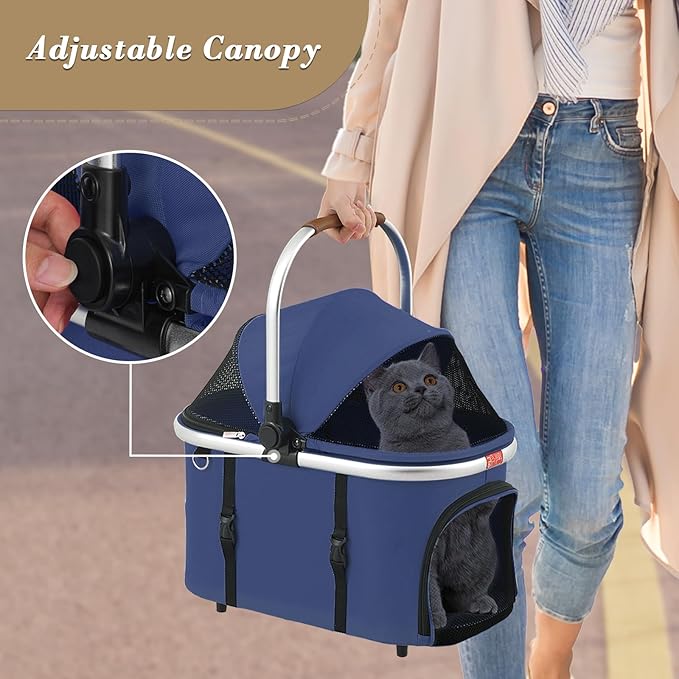 Athena collection Dog Stroller for Small/Medium Dogs,Foldable Pet Stroller with Detachable Carrier,Lightweight Cat Stroller up to 33lbs(Navy Blue)