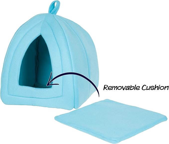 Cat House - Indoor Bed with Removable Foam Cushion - Pet Tent for Puppies, Rabbits, Guinea Pigs, Hedgehogs, and Other Small Animals by PETMAKER (Blue)