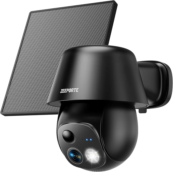 Solar Security Cameras Wireless Outdoor, 2K Pan/Tilt 360° View Solar/Battery Powered WiFi Cameras for Home Security with AI Motion Detection, Spotlight, 2-Way Audio, Siren, IP65, SD/Cloud Storage